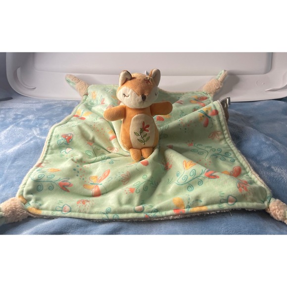 Mary Meyer Other - Mary Meyer Flora Fox Lovey Security Blanket Green Floral Butterfly Plush Tag